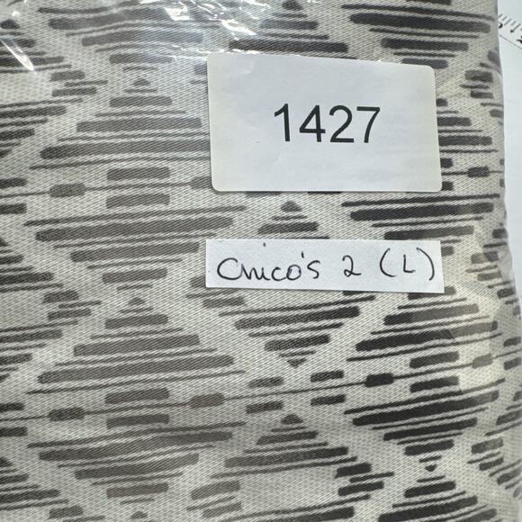 Open Front Jacket Ivory Geometric Chicos L Pockets Boho Chic Coastal Grandmother - Picture 11 of 11